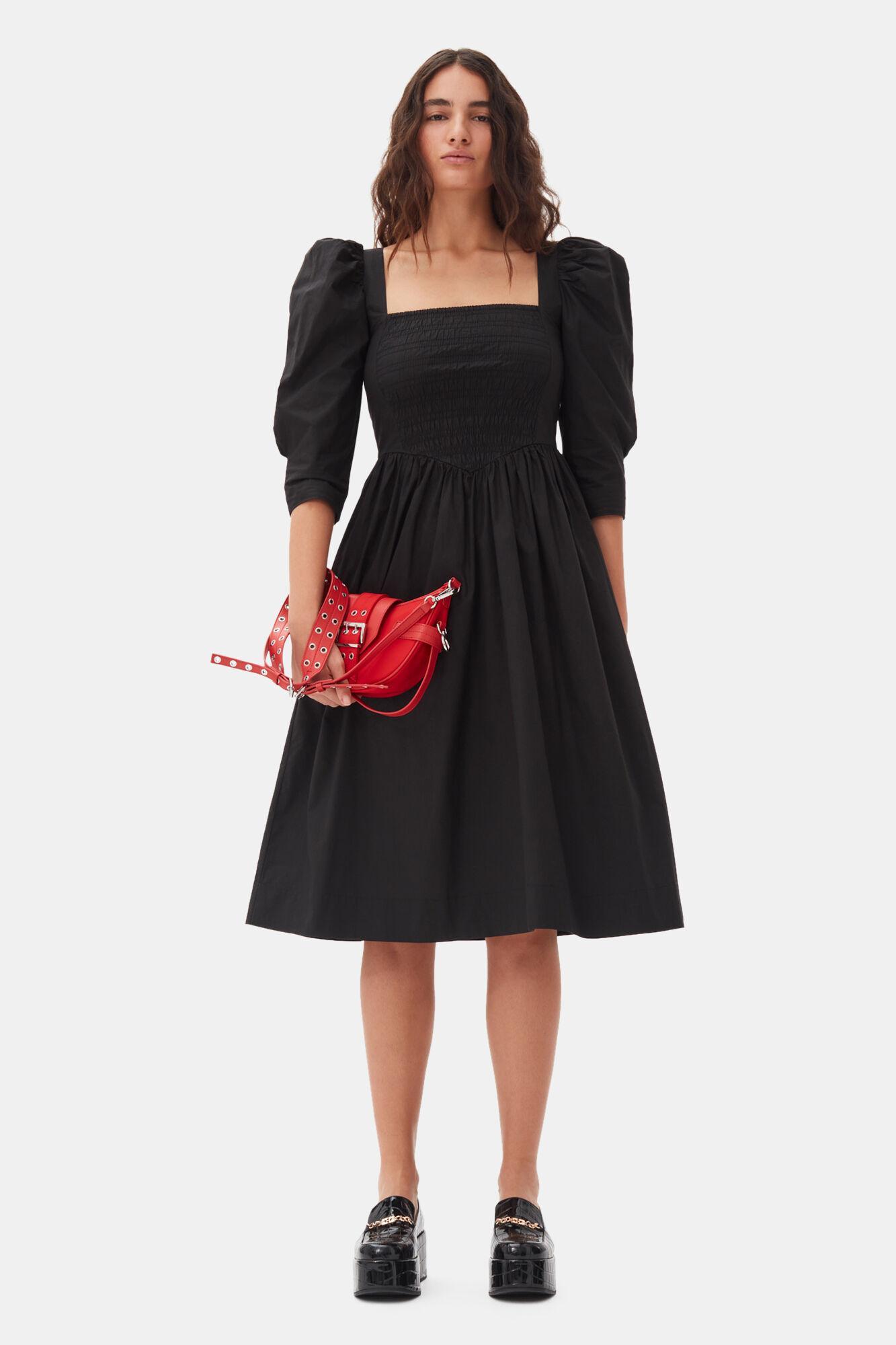 Black Cotton Poplin Smock Dress Product Image