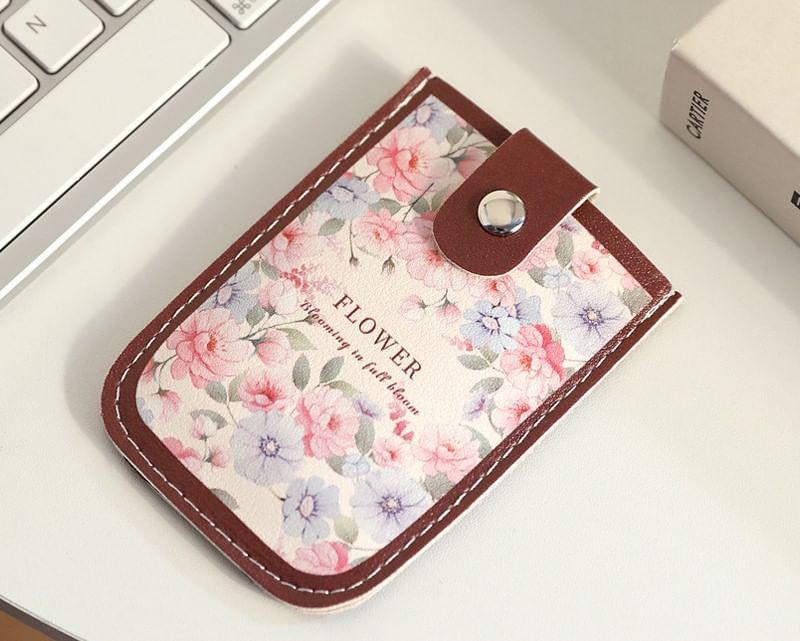 Floral Lettering Faux Leather Card Holder Product Image