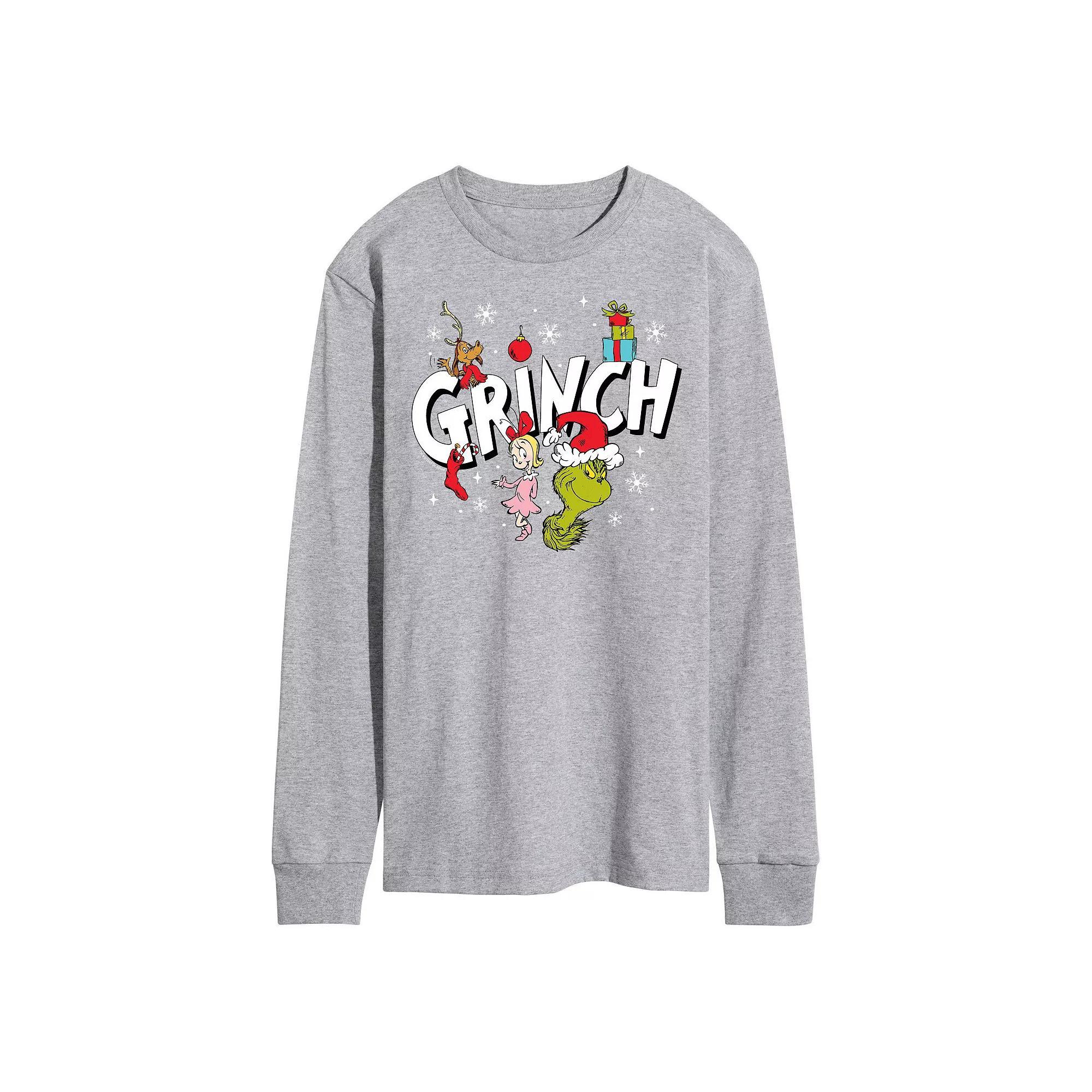 Men's Dr. Seuss Grinch Logo Long Sleeve Tee, Size: XXL, Gray Product Image