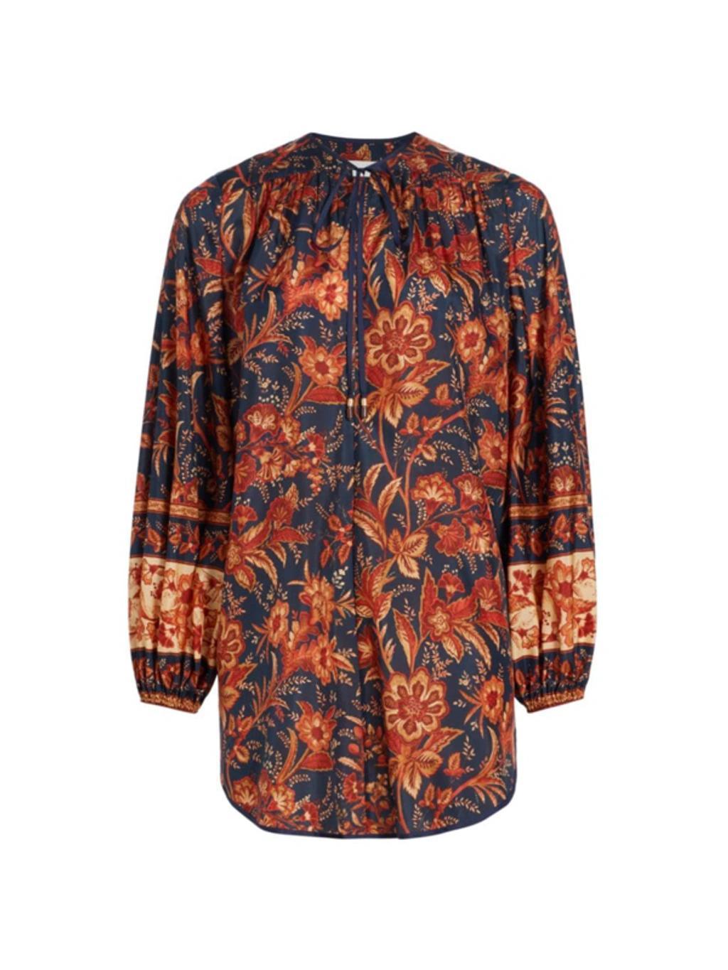 ZIMMERMANN Junie Tunic Top In Dark Navy Floral Product Image