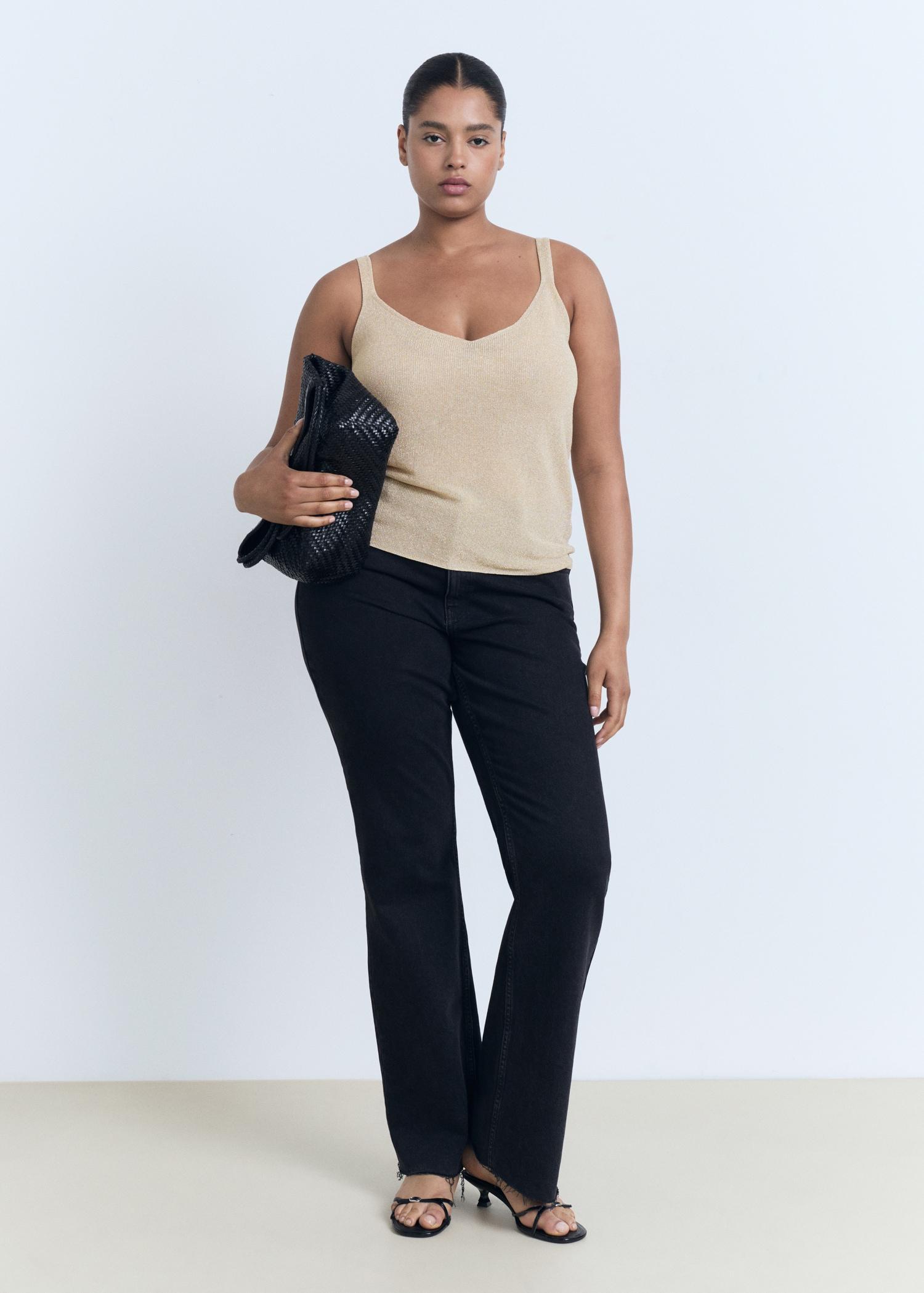 Lurex knitted V-neck top - Women | MANGO USA Product Image