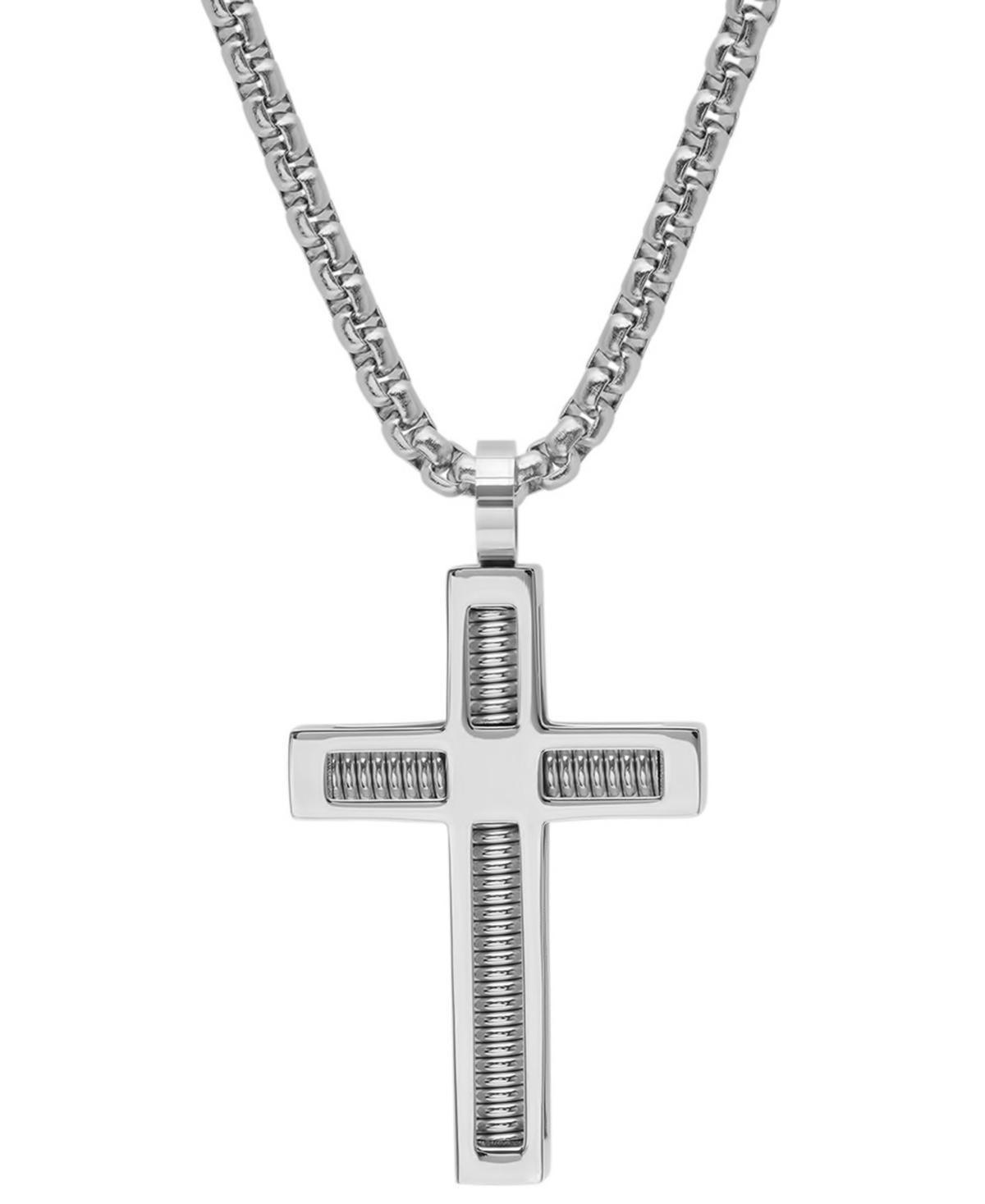 Steeltime Mens 18k Gold-Plated Stainless Steel Spring Inlay Cross 24 Pendant Necklace Product Image