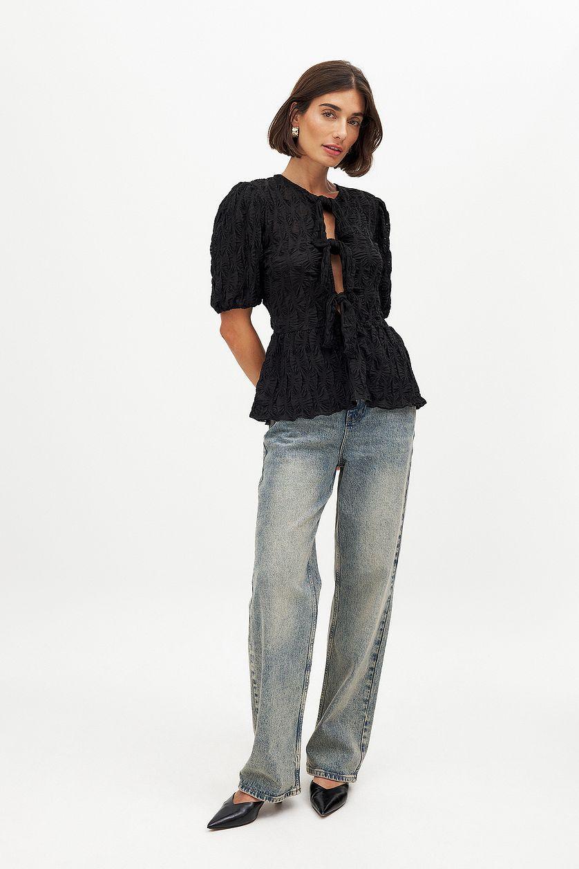 Puff Sleeve Tie Top Product Image