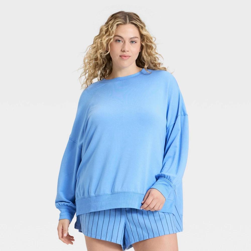 Women's PeachySoft French Terry Fleece Crewneck Sweatshirt - Wild Fable™ Blue M Product Image