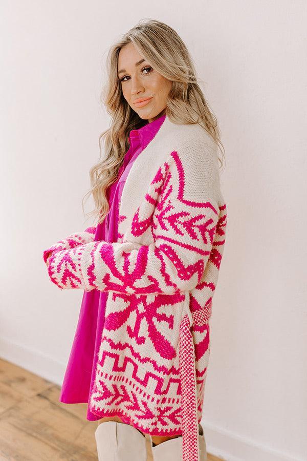 Cabin Cozy Knit Cardigan in Pink Product Image