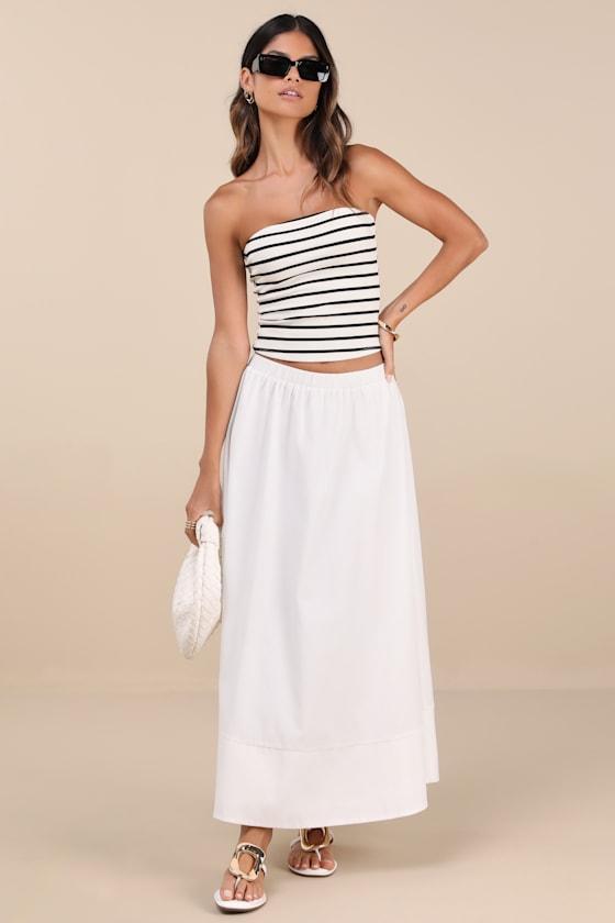 Varinia White Poplin A-Line Maxi Skirt Product Image