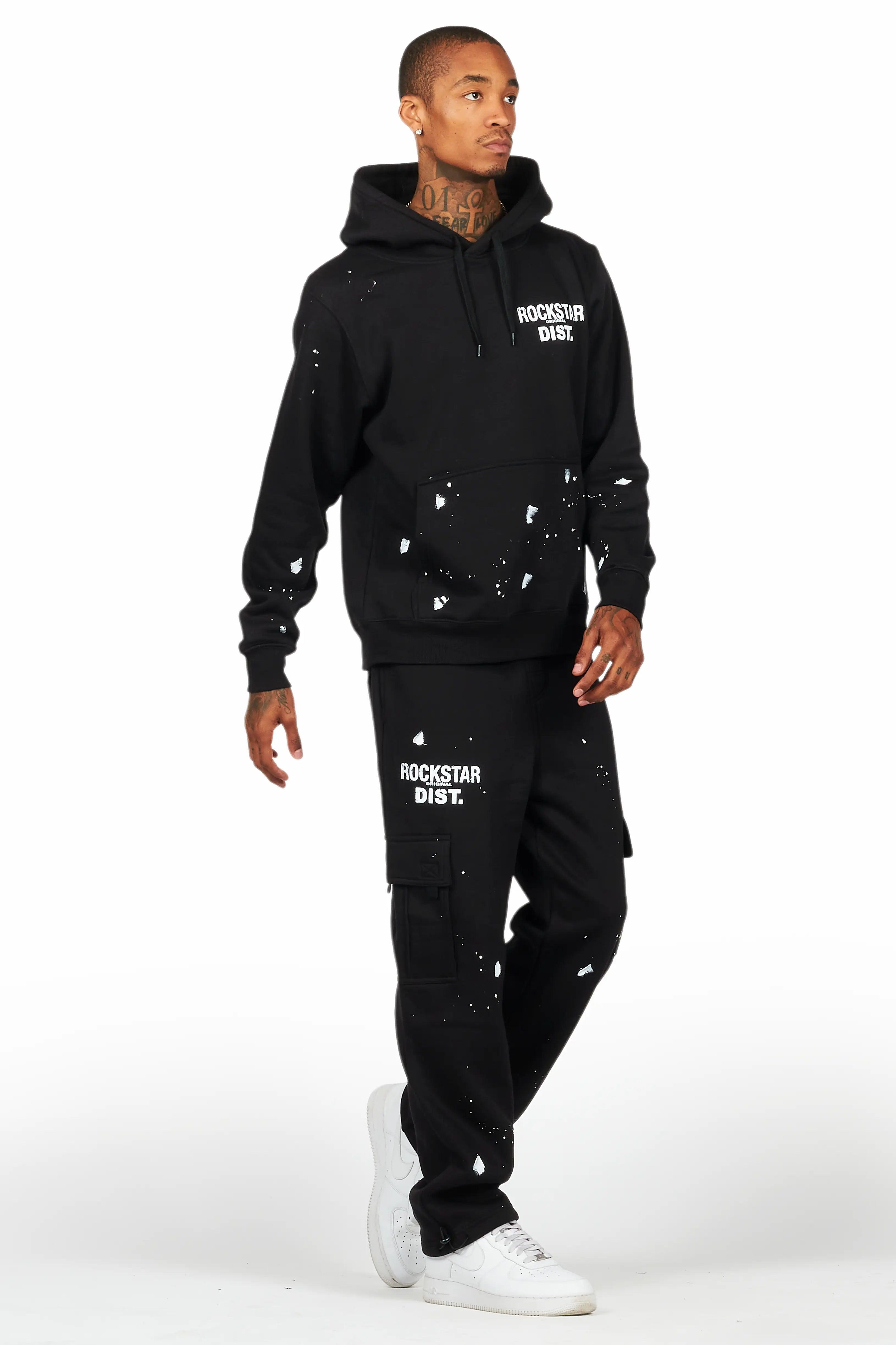 Raffer Black Hoodie/Cargo Sweat Pant Set Male Product Image