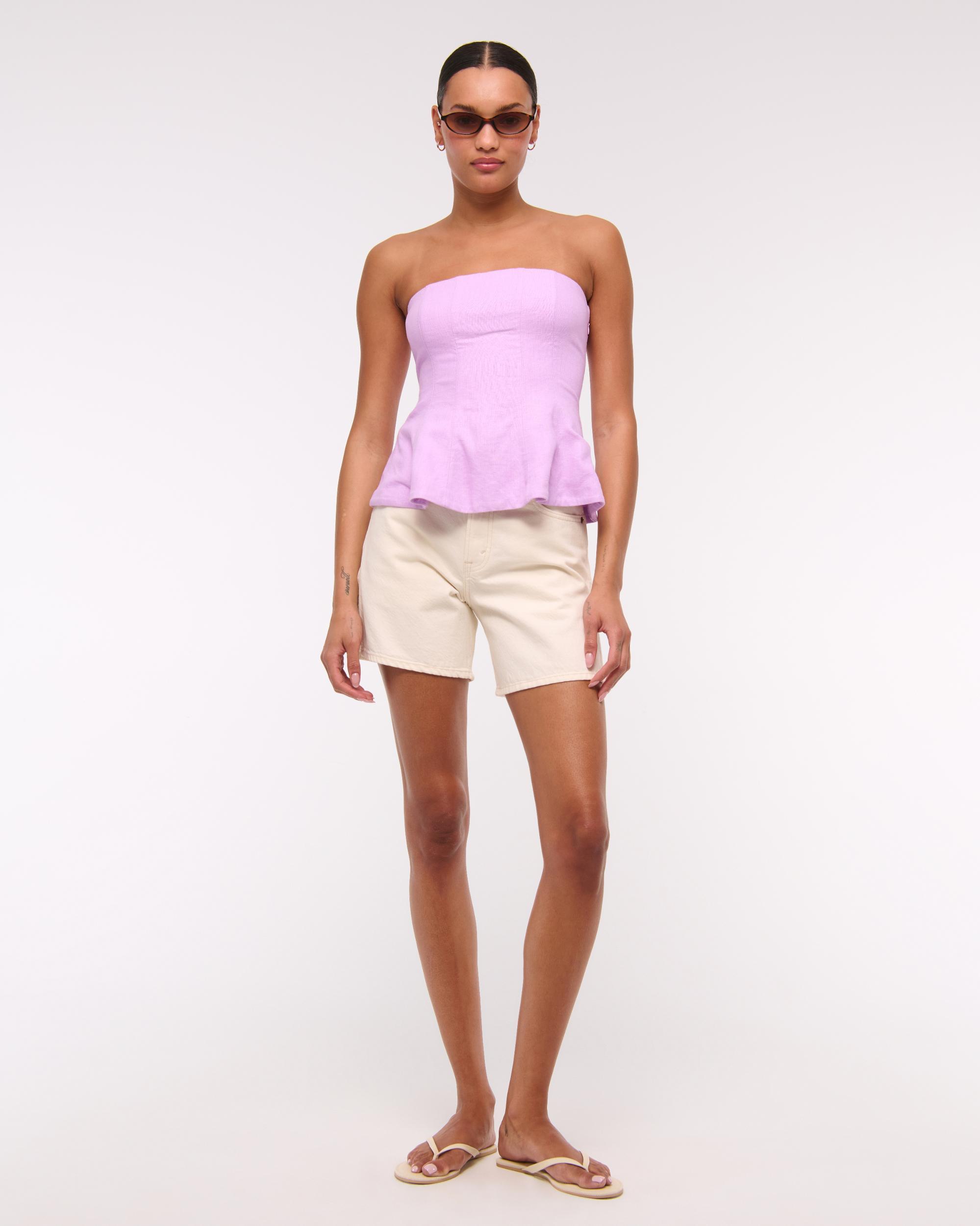Linen-Blend Strapless Peplum Top Product Image