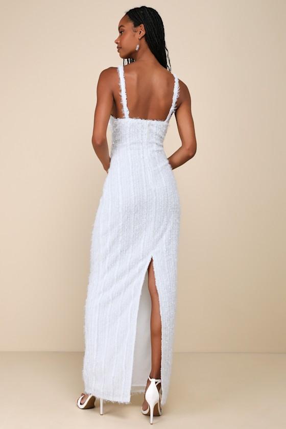Sensational Invite White Textured Knit Sleeveless Maxi Dress Product Image