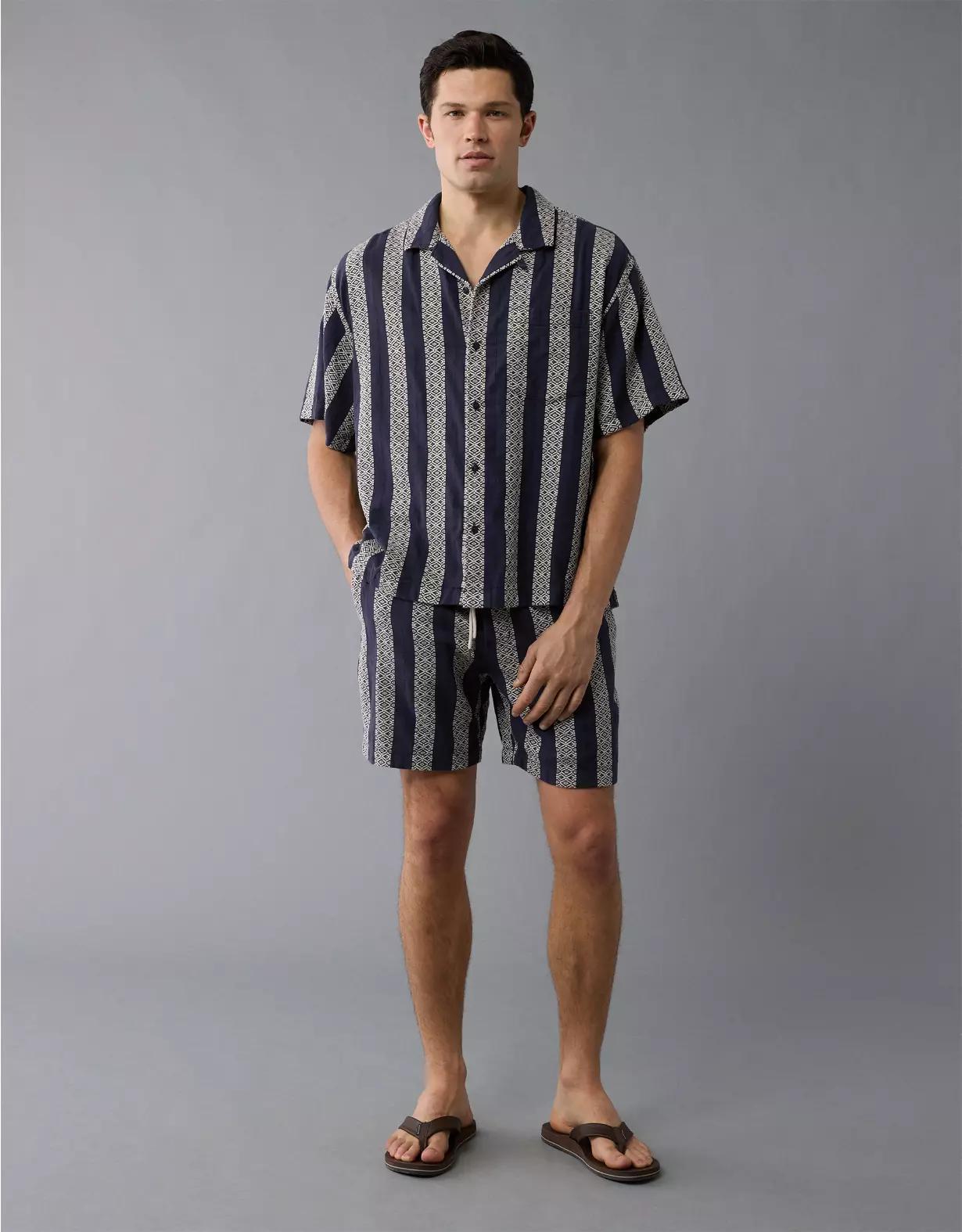 AE Poolside Textured Striped Button-Up Shirt Product Image