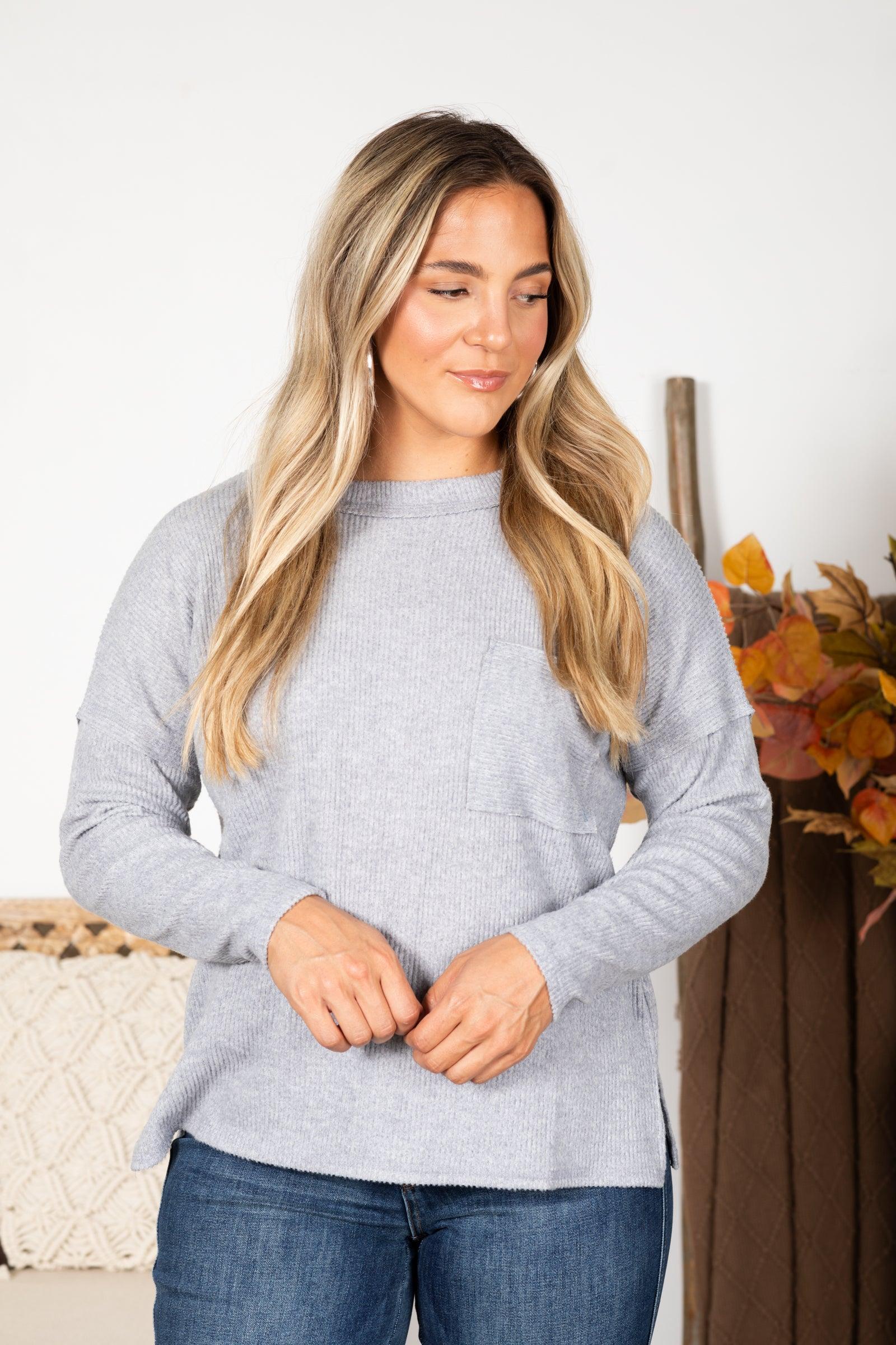 Brushed Light Ribbed Melange Knit Top Product Image