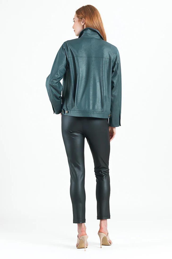 Liquid Leather Button Front Jacket W/ Large Pockets Product Image