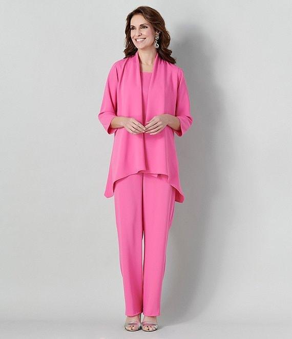 Caroline Rose Matte Crepe Open Front Side Drape 3/4 Sleeve Jacket Product Image