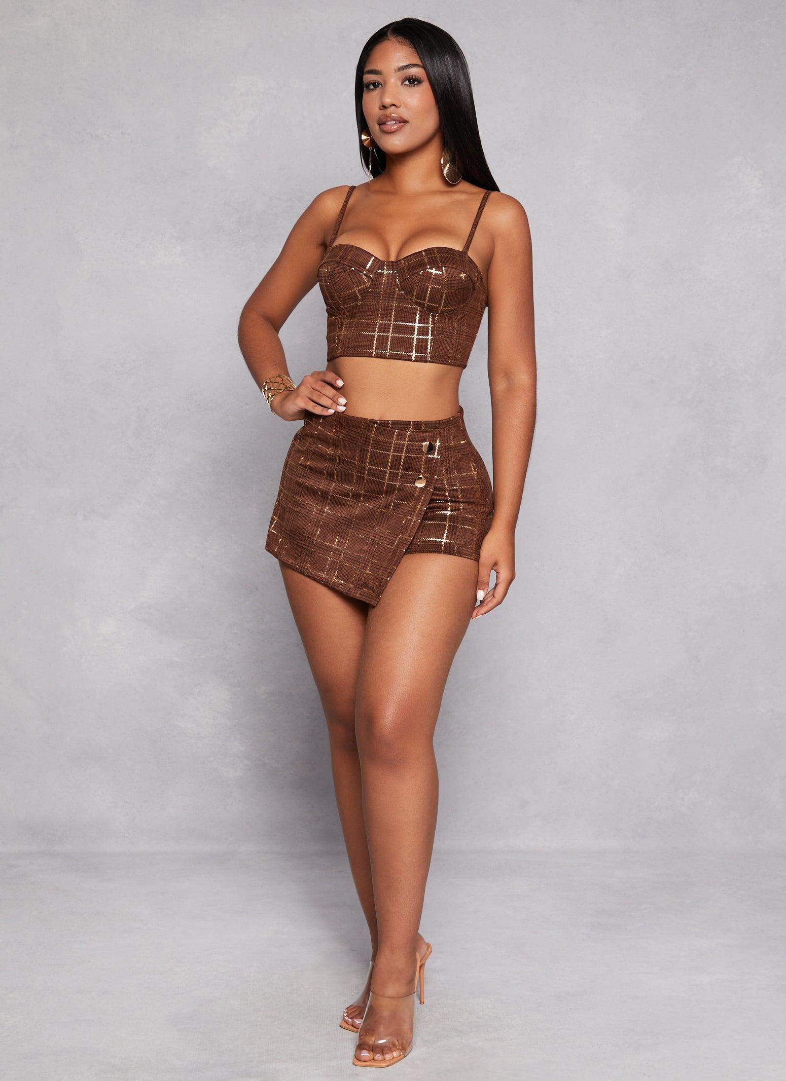 Womens Plaid Asymmetrical Skort Product Image