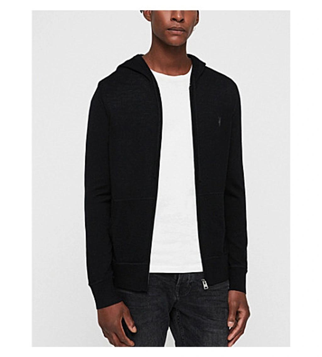 ALLSAINTS Wells Waffle-knit Cotton Hoody In Black Product Image