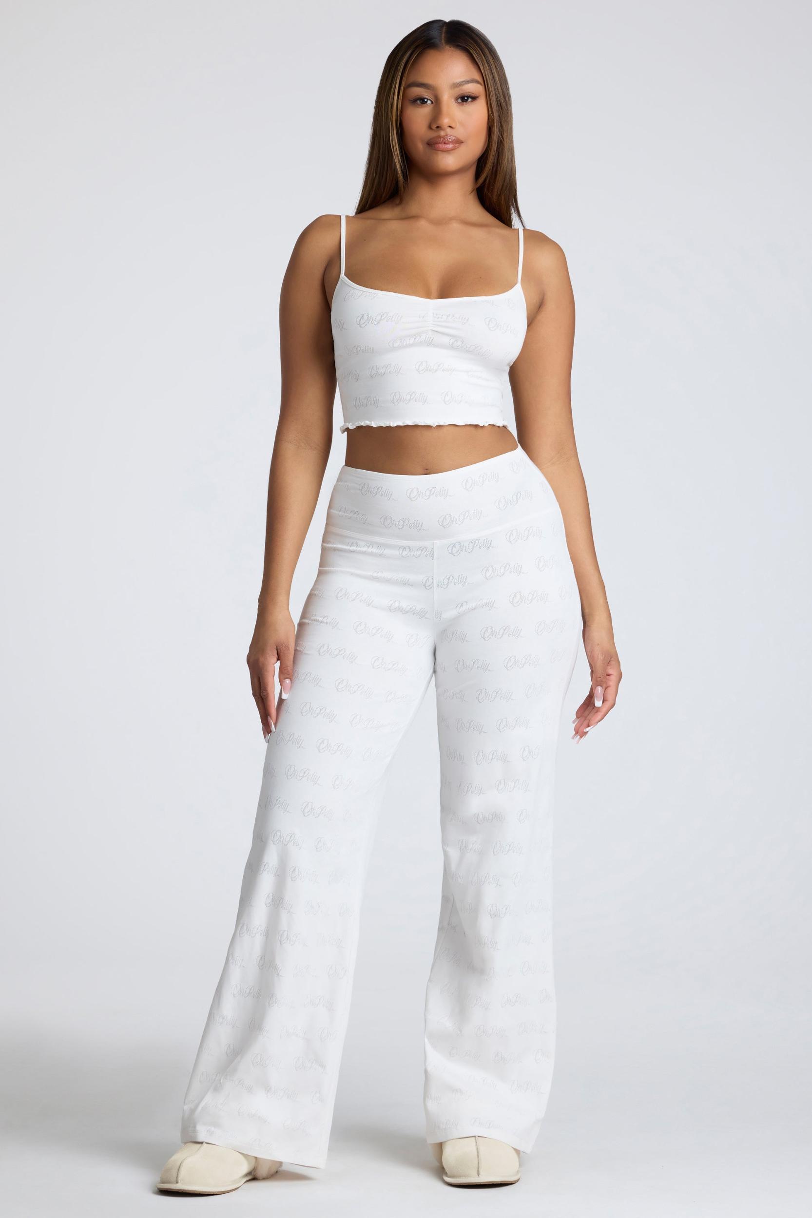 Mid Rise Straight Leg Pointelle Trousers in White Product Image