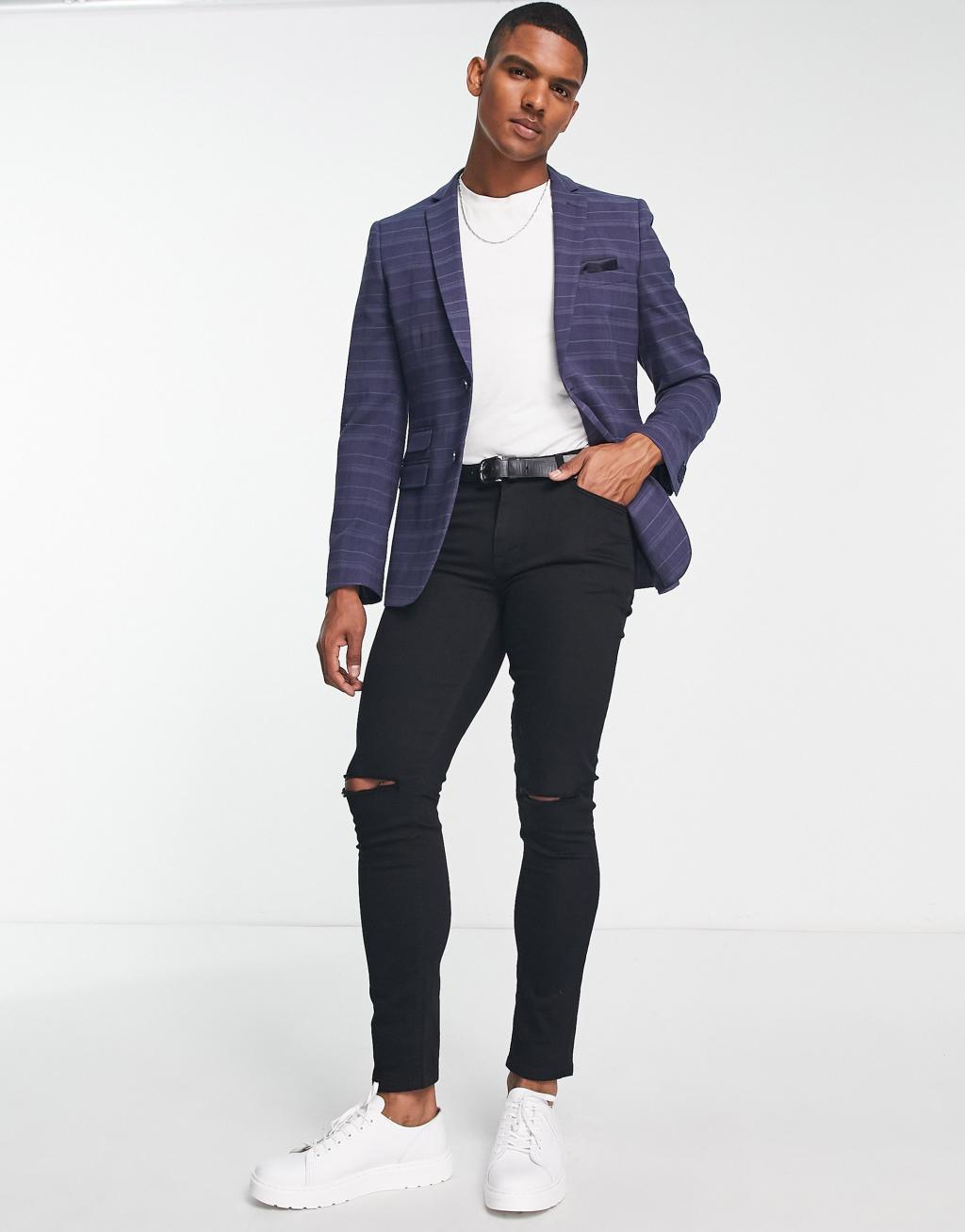 French Connection suit jacket in navy check Product Image