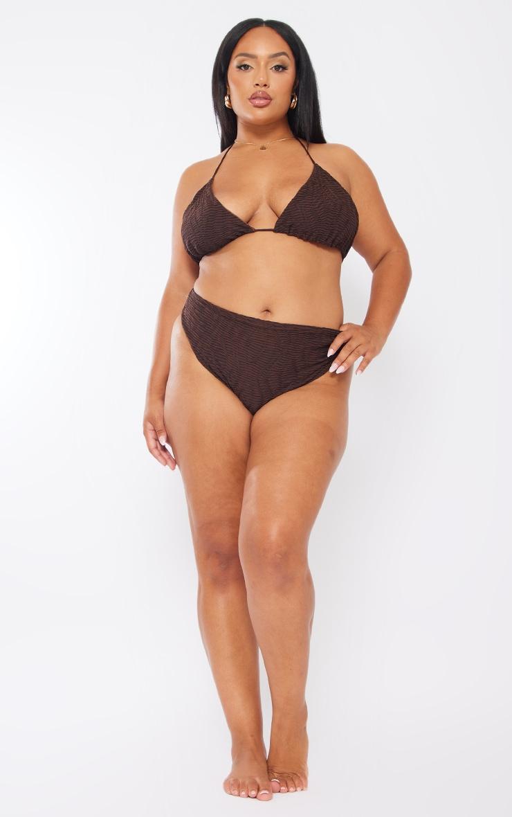 Plus Chocolate Textured High Waisted Bikini Bottoms Product Image