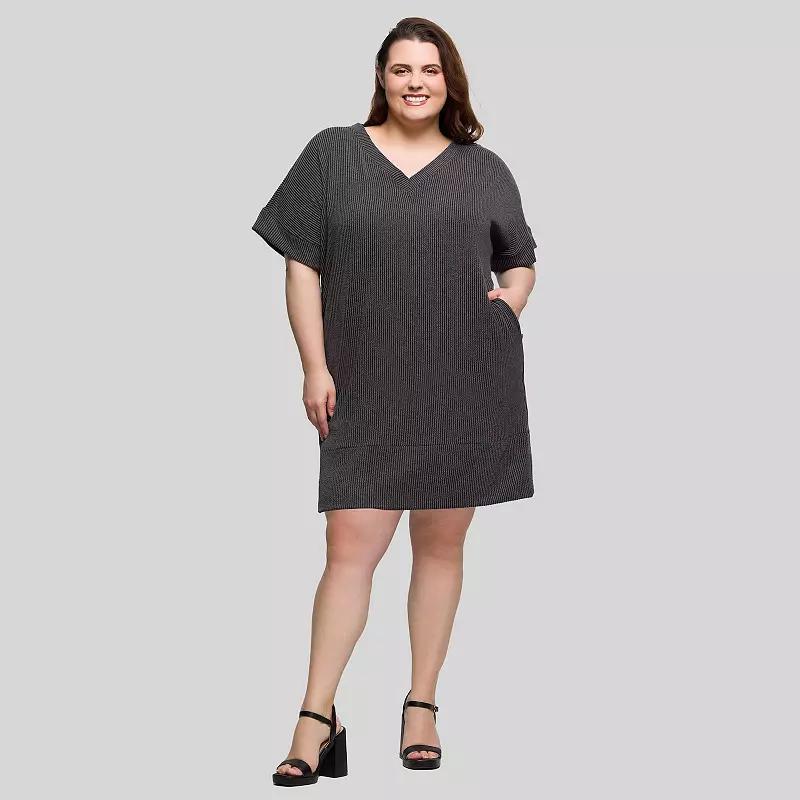 Plus Size 24Seven Comfort Apparel V-Neck Pocket T-Shirt Dress, Women's, Size: 3XL, Green Product Image