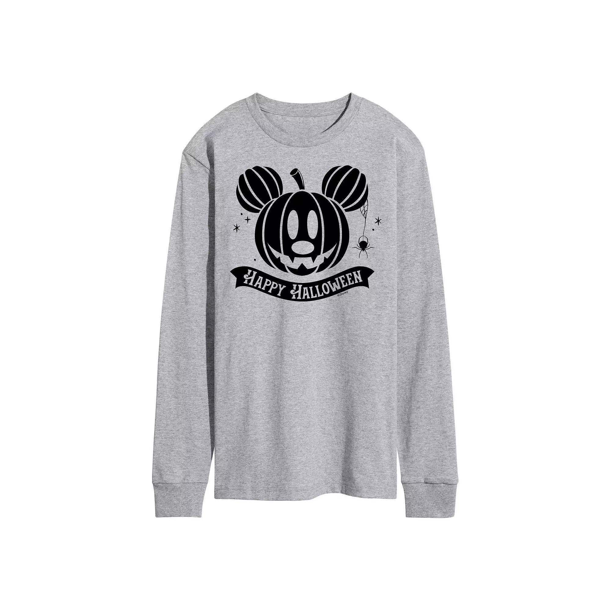 Disney's Mickey Mouse Men's Happy Halloween Pumpkin Long Sleeve Graphic Tee, Size: Medium, Gray Product Image