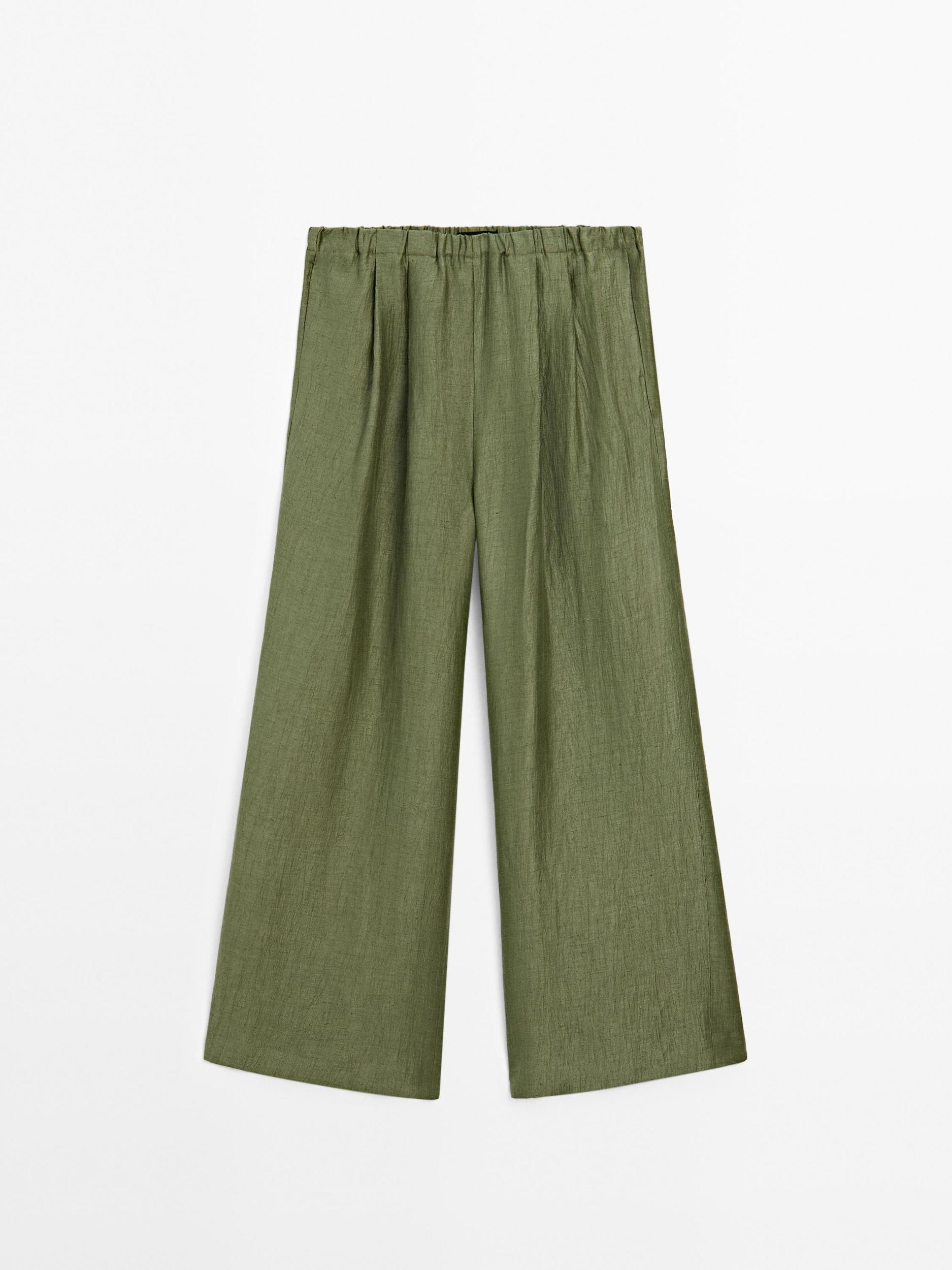Straight fit flowing linen blend trousers Product Image