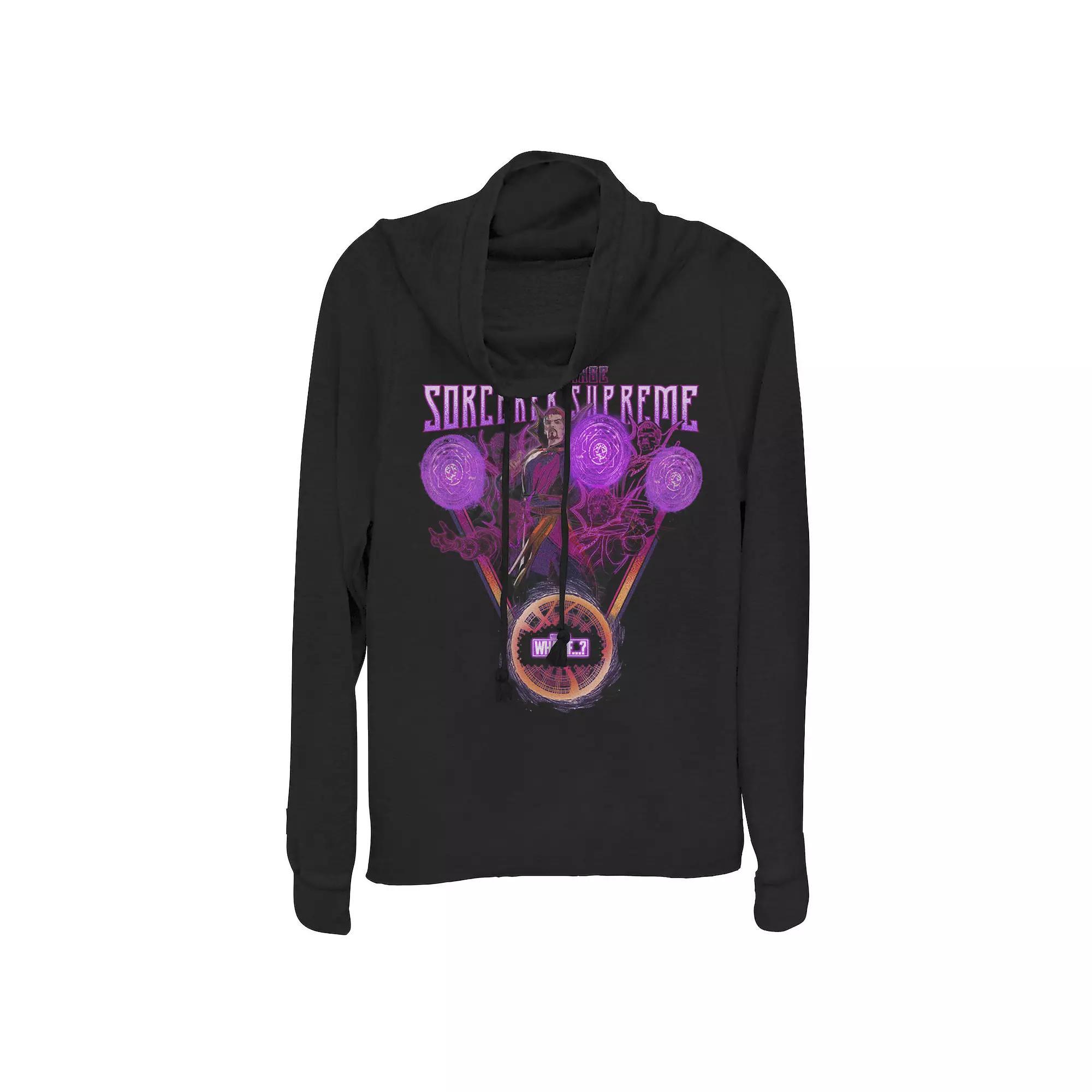 Juniors' Marvel What If Doctor Strange Sorcerer Supreme Poster Cowlneck Graphic Lightweight Long Sleeve, Girl's, Size: 4XL, Black Product Image