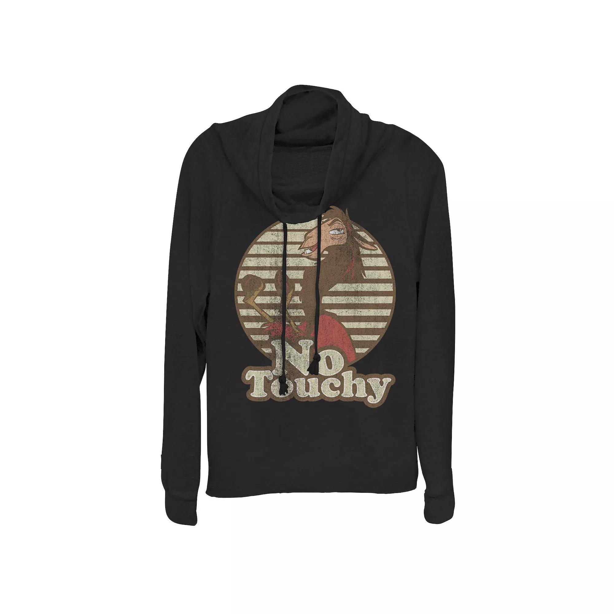 Disneys Emperors New Groove Kuzco Llama No Touchy Juniors Cowlneck Graphic Lightweight Long Sleeve, Girls Gray Grey Product Image