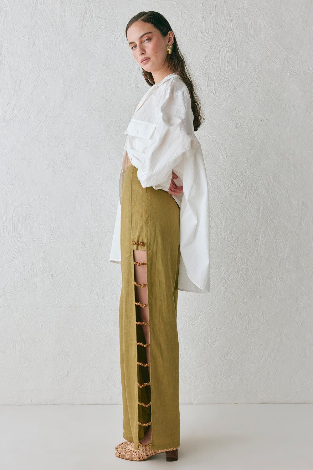 Tia Linen Pants Olive Product Image