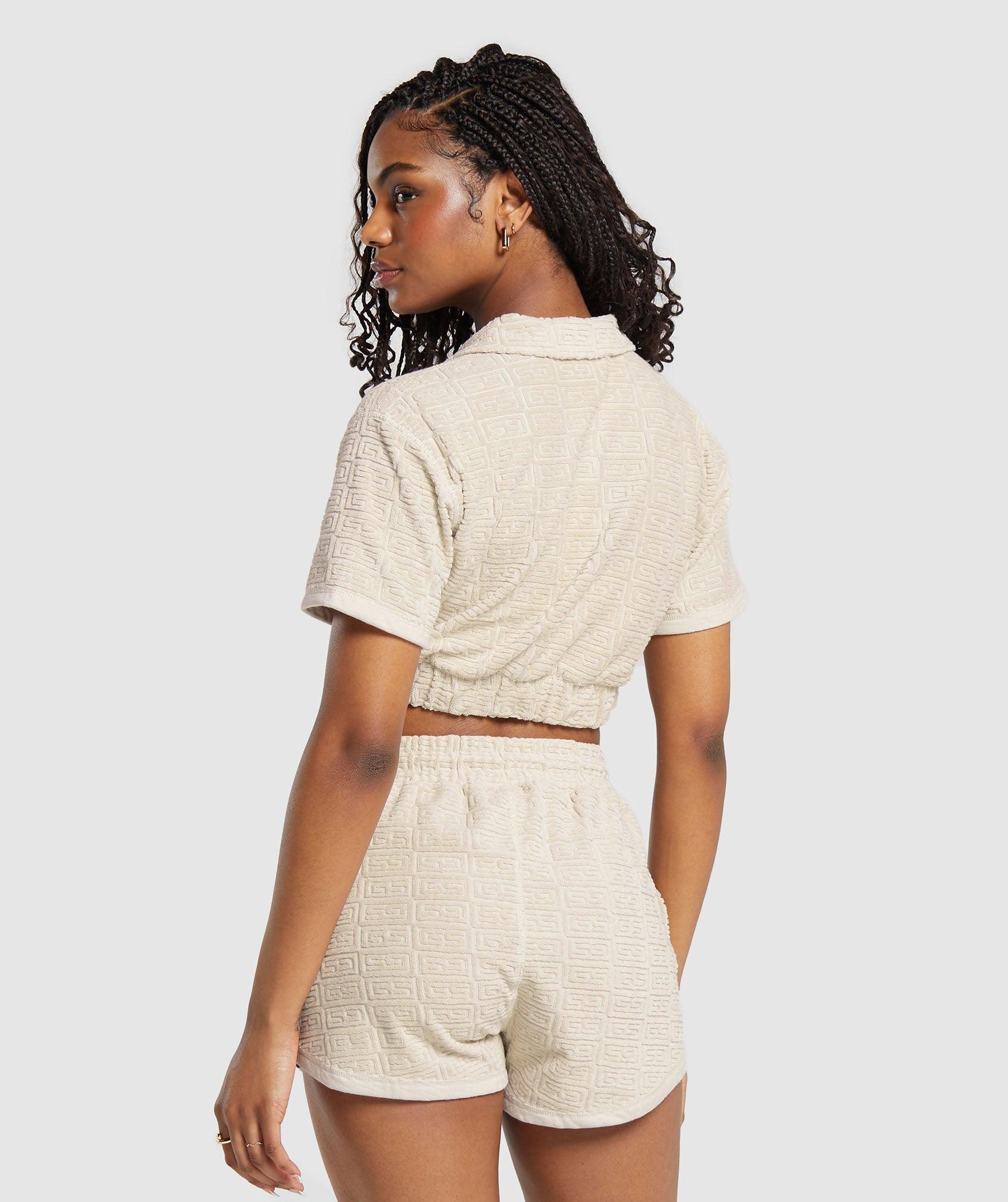 Gymshark Monogram Towel Crop Top - Pebble Grey Female Product Image