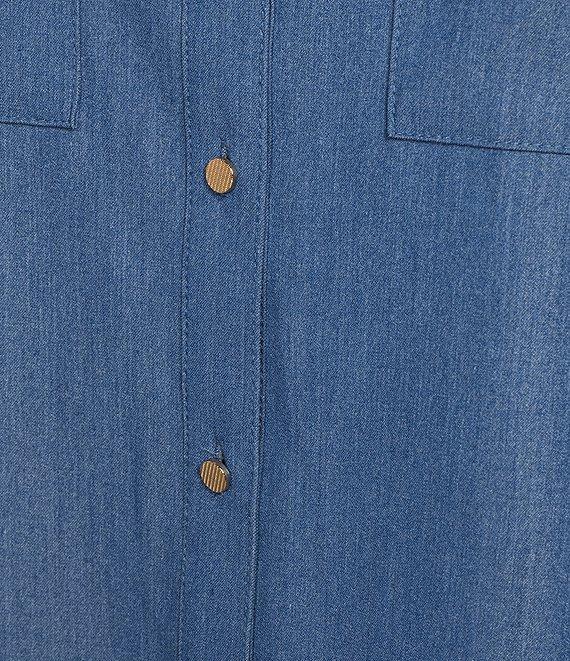 Calessa Plus Size Embroidered 3/4 Sleeve Point Collar Button Front Shirt Product Image