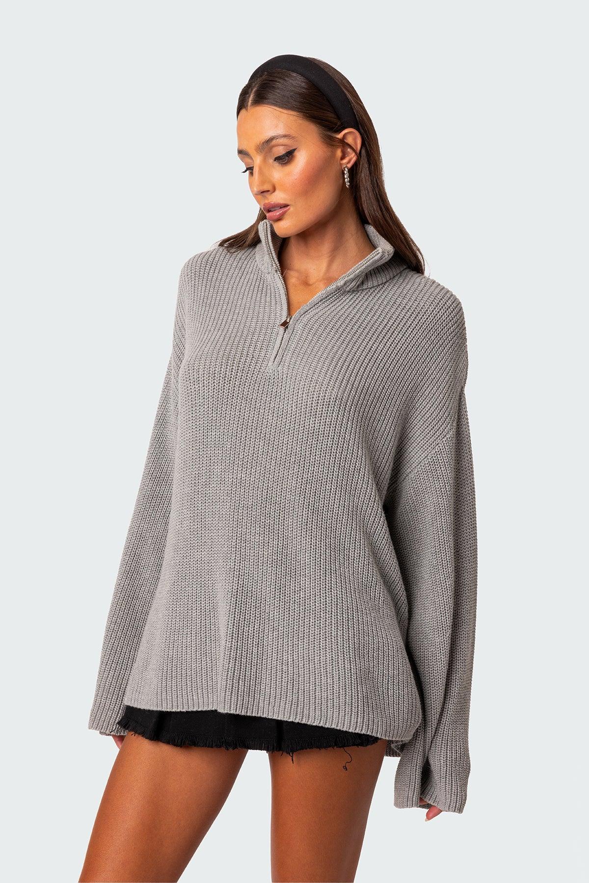 Amour High Neck Oversized Zip Sweater Product Image