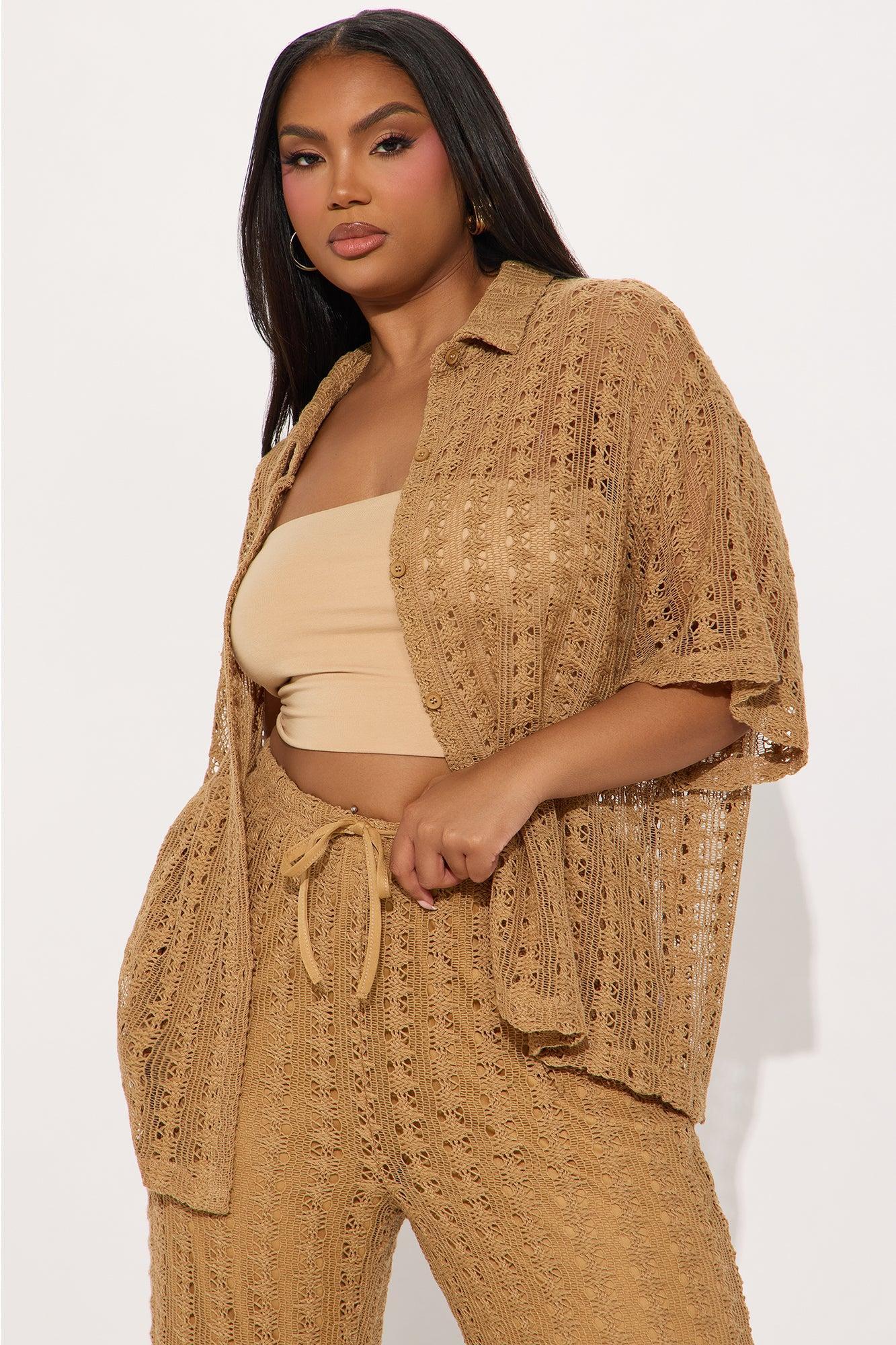 Kara Crochet Pant Set - Taupe Product Image