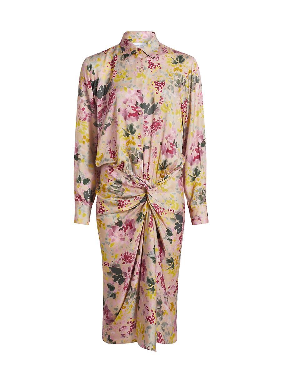 Womens Floral Satin Draped Shirtdress Product Image