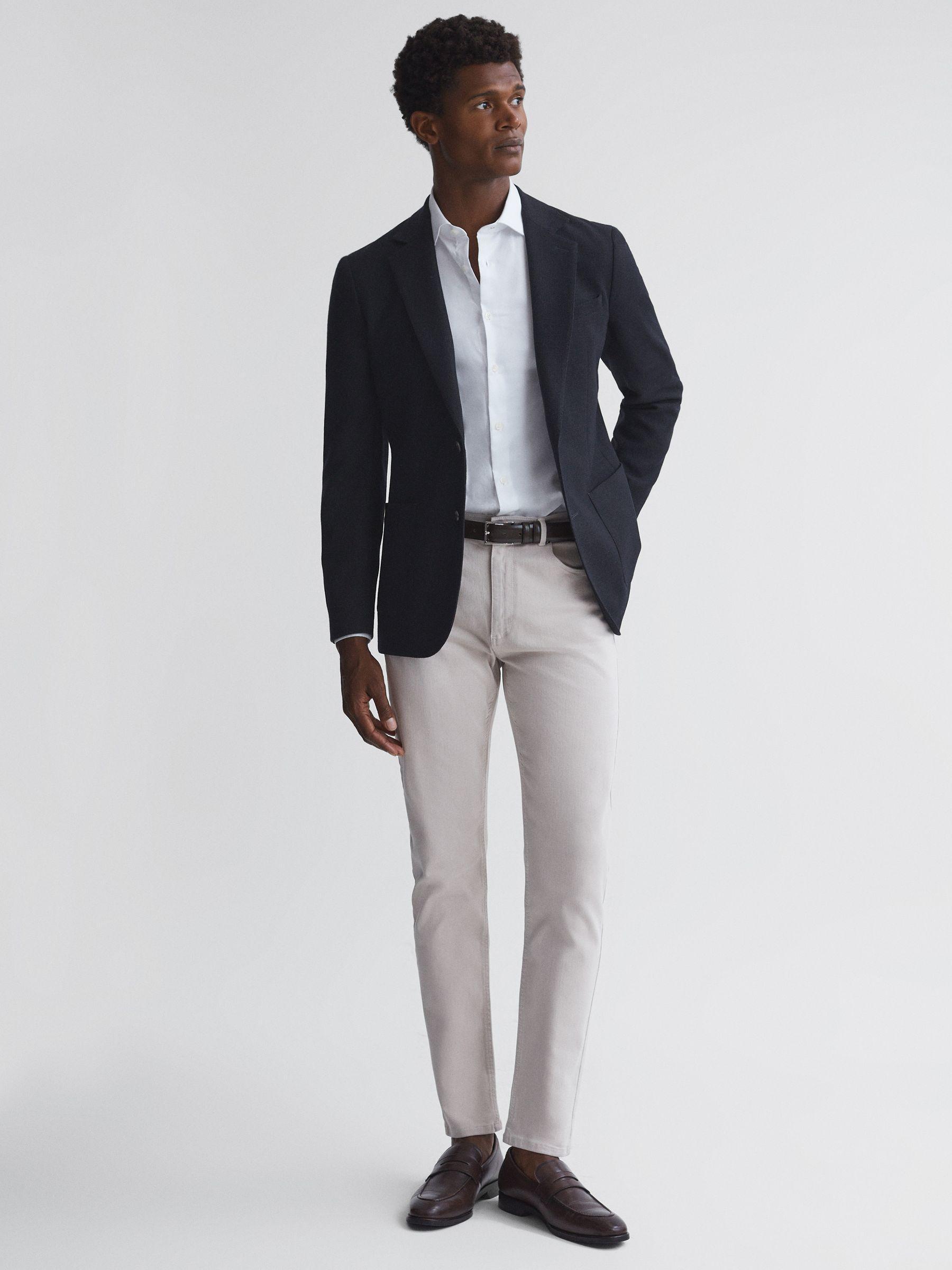 Slim Fit Textured Wool Blend Blazer in Navy Product Image