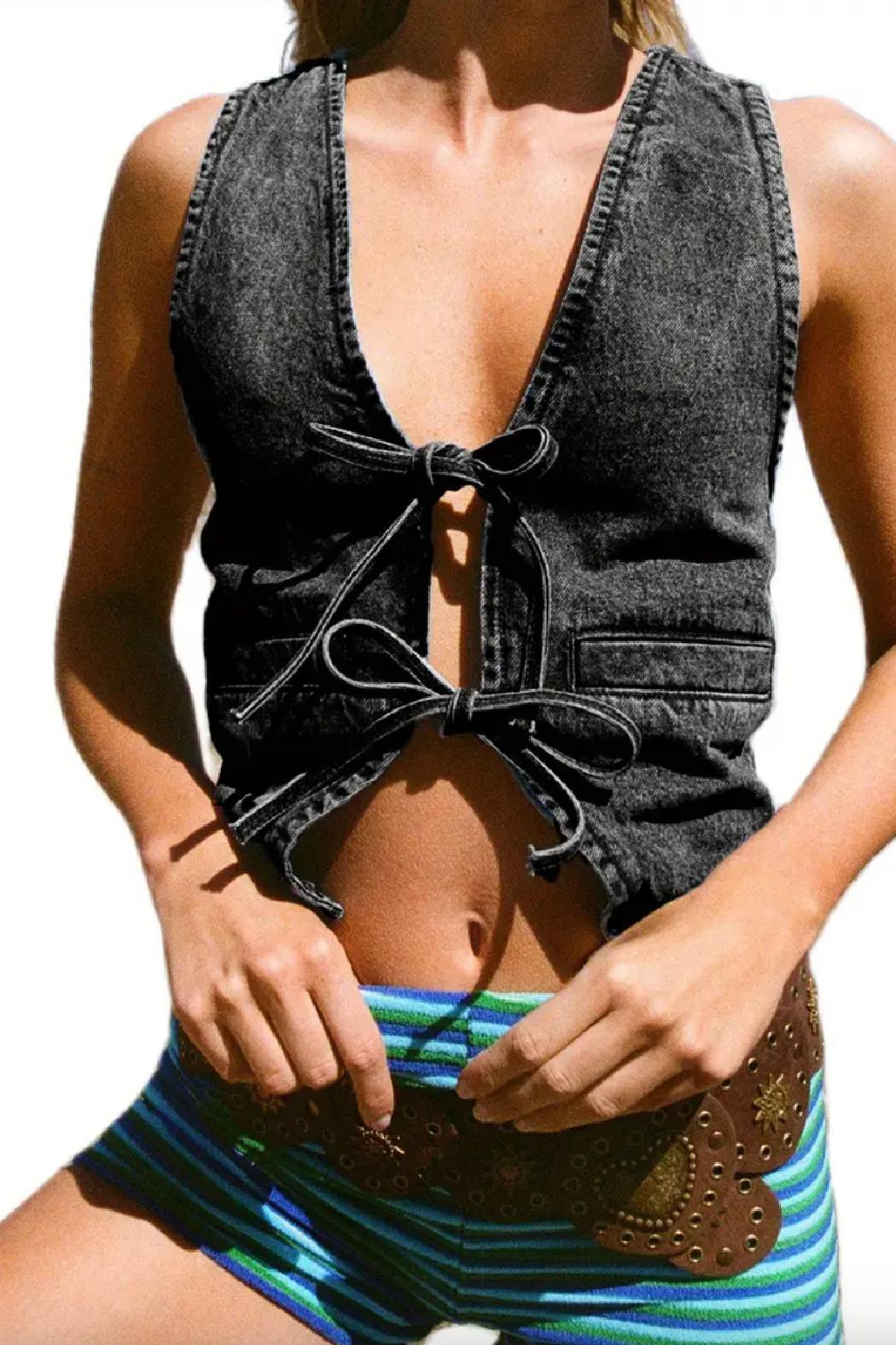 Denim Tie Vest Product Image