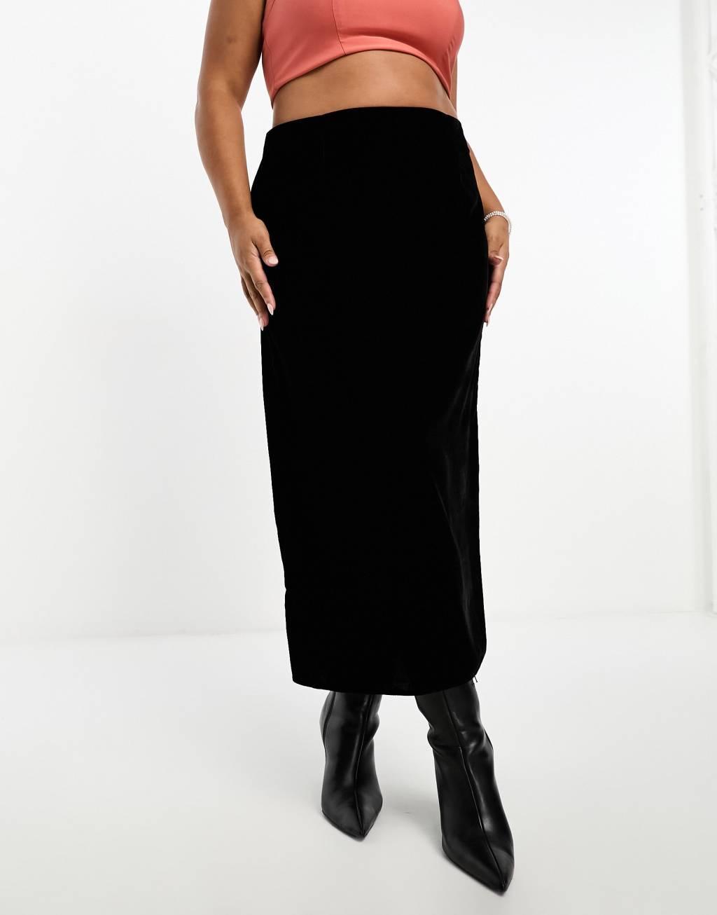 ASOS DESIGN Curve velvet bias midi skirt Product Image