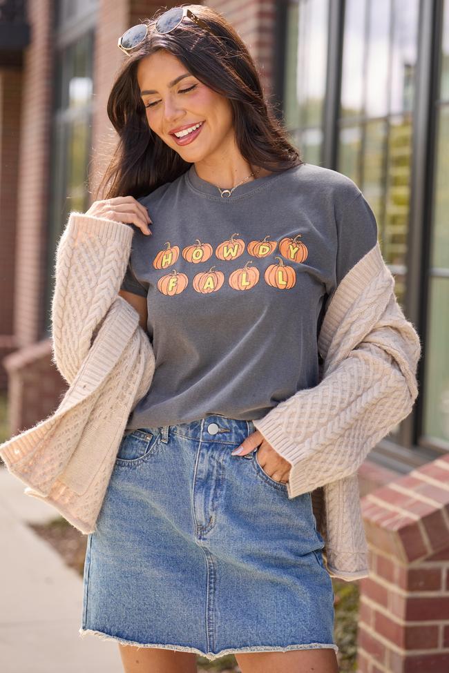 Howdy Fall Pumpkin Dark Grey Graphic Tee Product Image