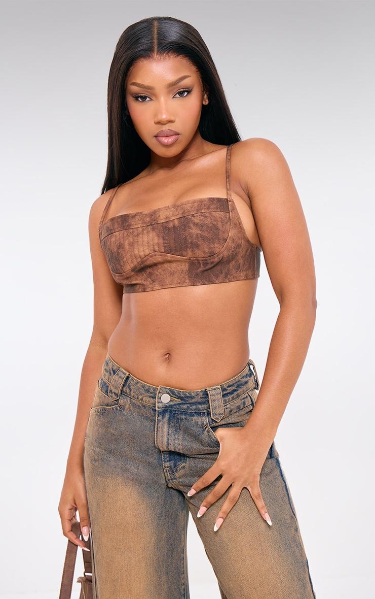 Chocolate Washed Faux Leather Pleated Bralet Product Image