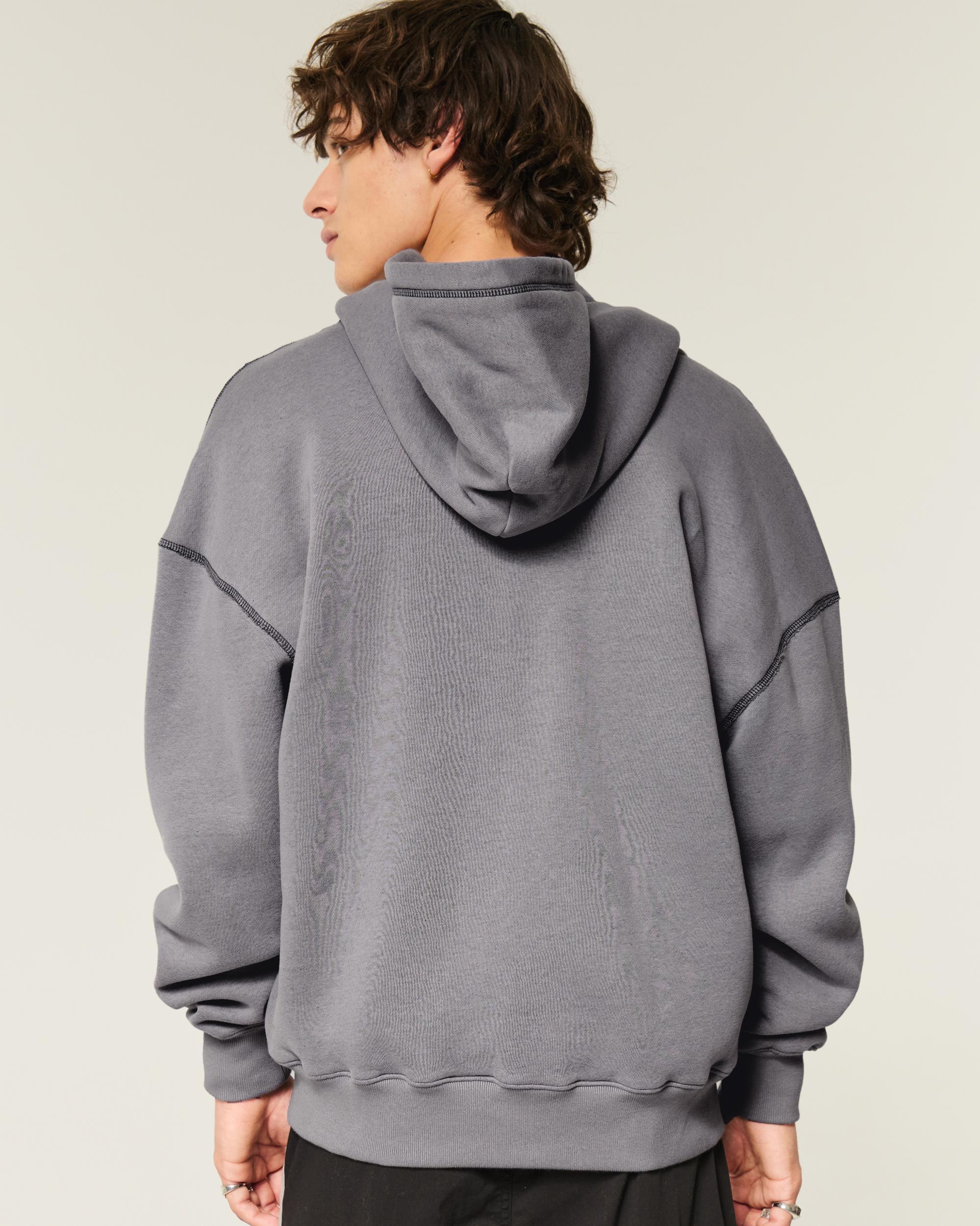 Boxy Waffle-Lined Zip-Up Hoodie Product Image