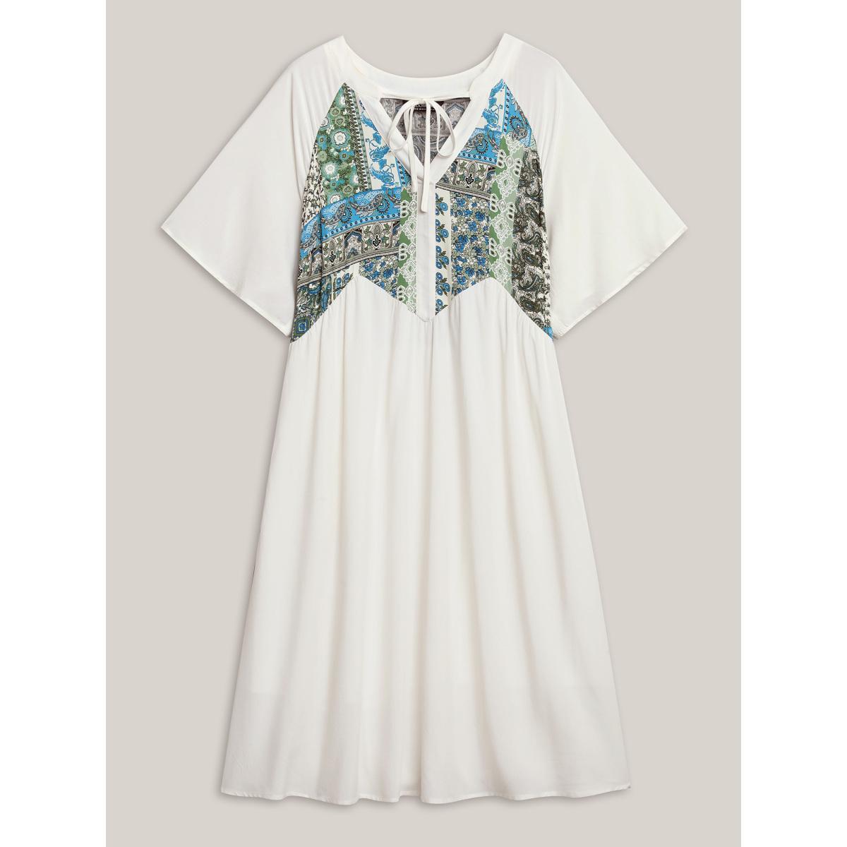 Plus Size Rayon Boho Print Asymmetrical Waist Midi Dress Skyblue Women Boho Non Sleeveless Curvy BloomChic 12/L Product Image