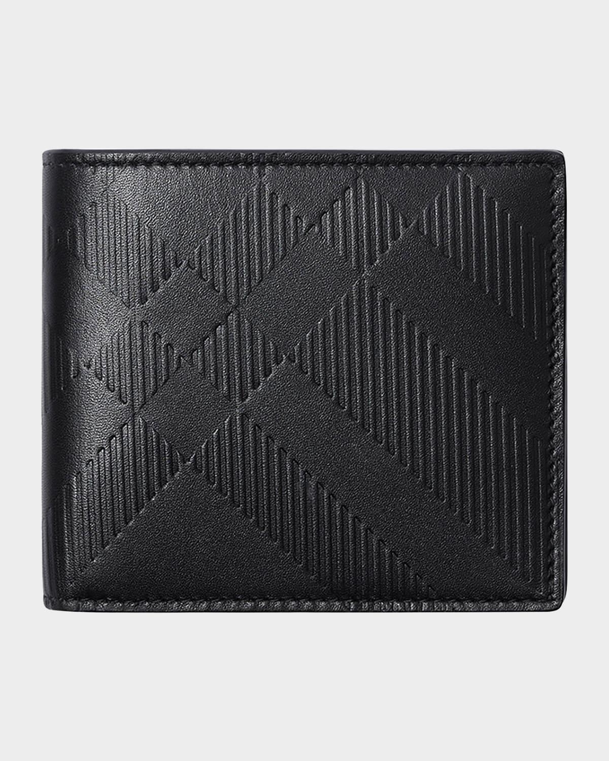 BURBERRY Men's Embossed Check Leather Bifold Wallet In Black Product Image