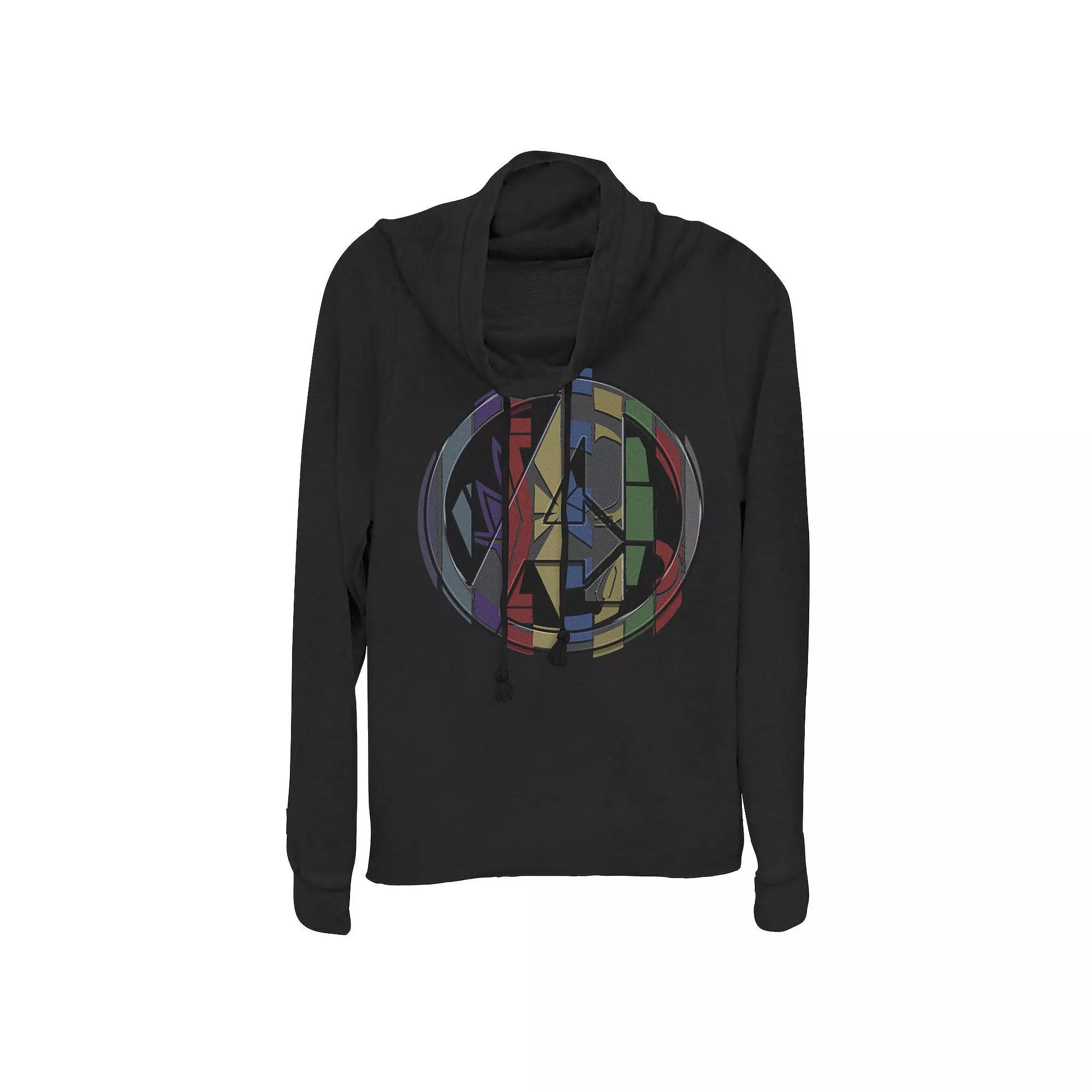 Juniors' Marvel Avengers Endgame Avenger Hero Symbol Colorful Mashup Cowlneck Graphic Lightweight Long Sleeve, Girl's,  Product Image