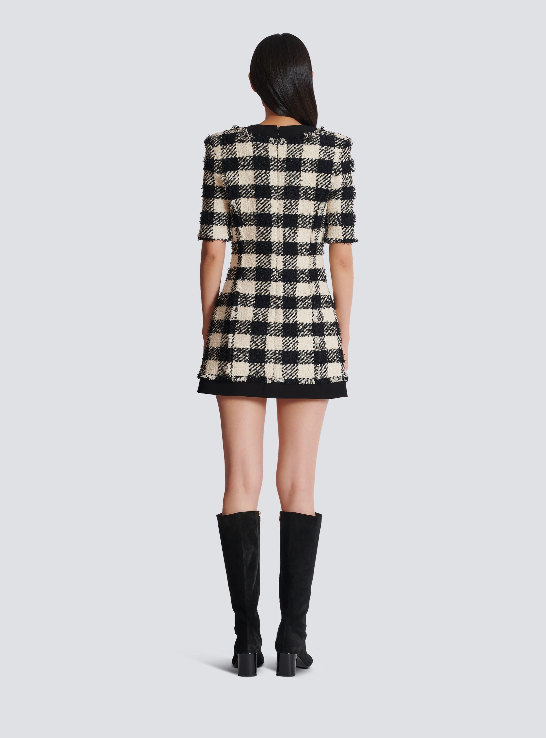 Gingham tweed and crepe dress Product Image