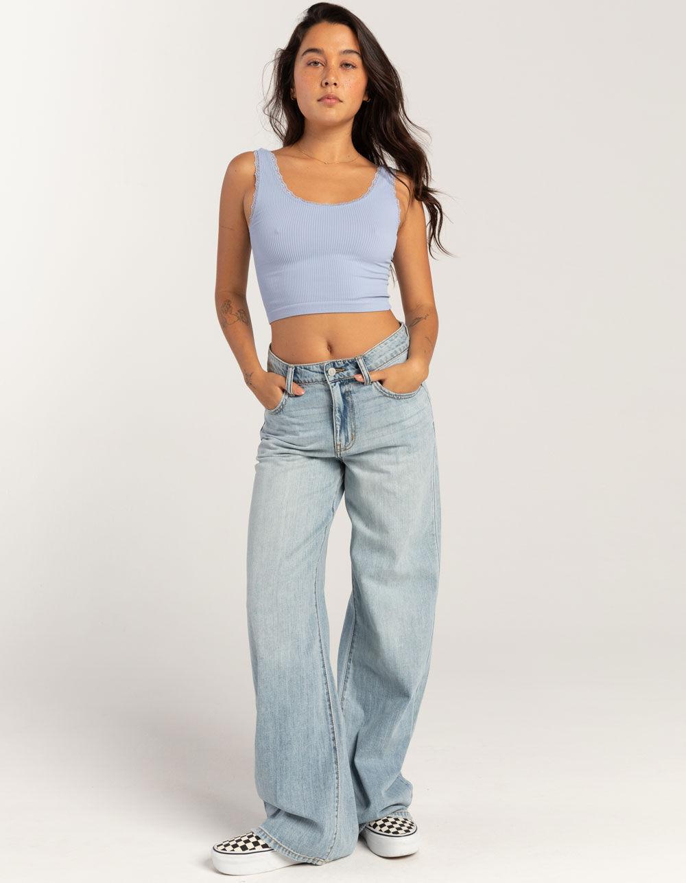 FULL TILT Seamless Lace Trim Womens Tank Top - LIGHT BLUE Product Image