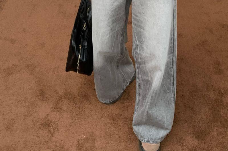 Mid Waist Washed Wide Leg Jeans Product Image