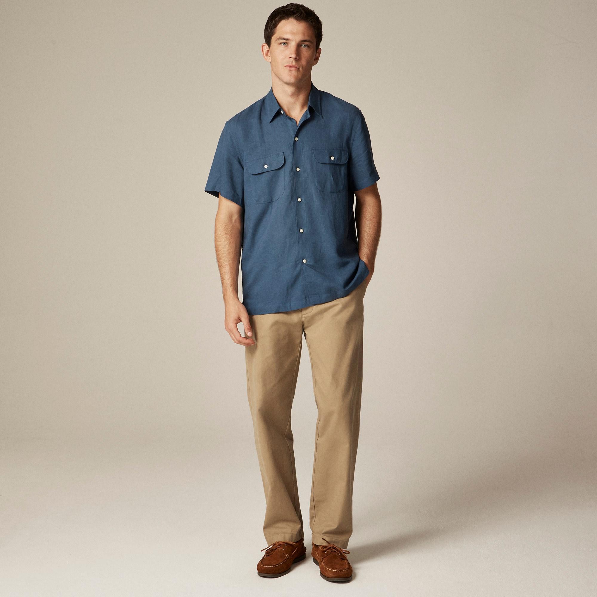 Short-sleeve viscose-linen blend shirt Product Image