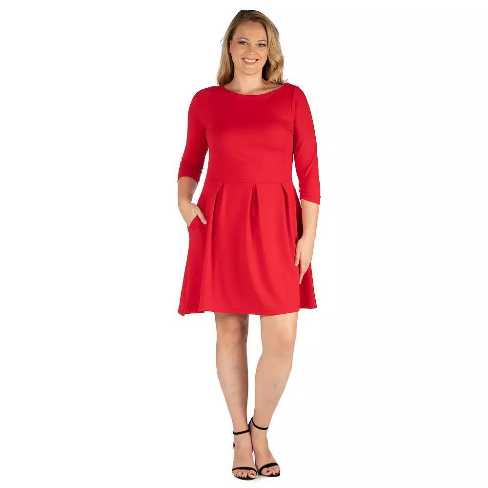 Plus Size 24seven Comfort Apparel Perfect Fit and Flare Pocket Dress, Women's, Size: 2XL, Dark Red Product Image