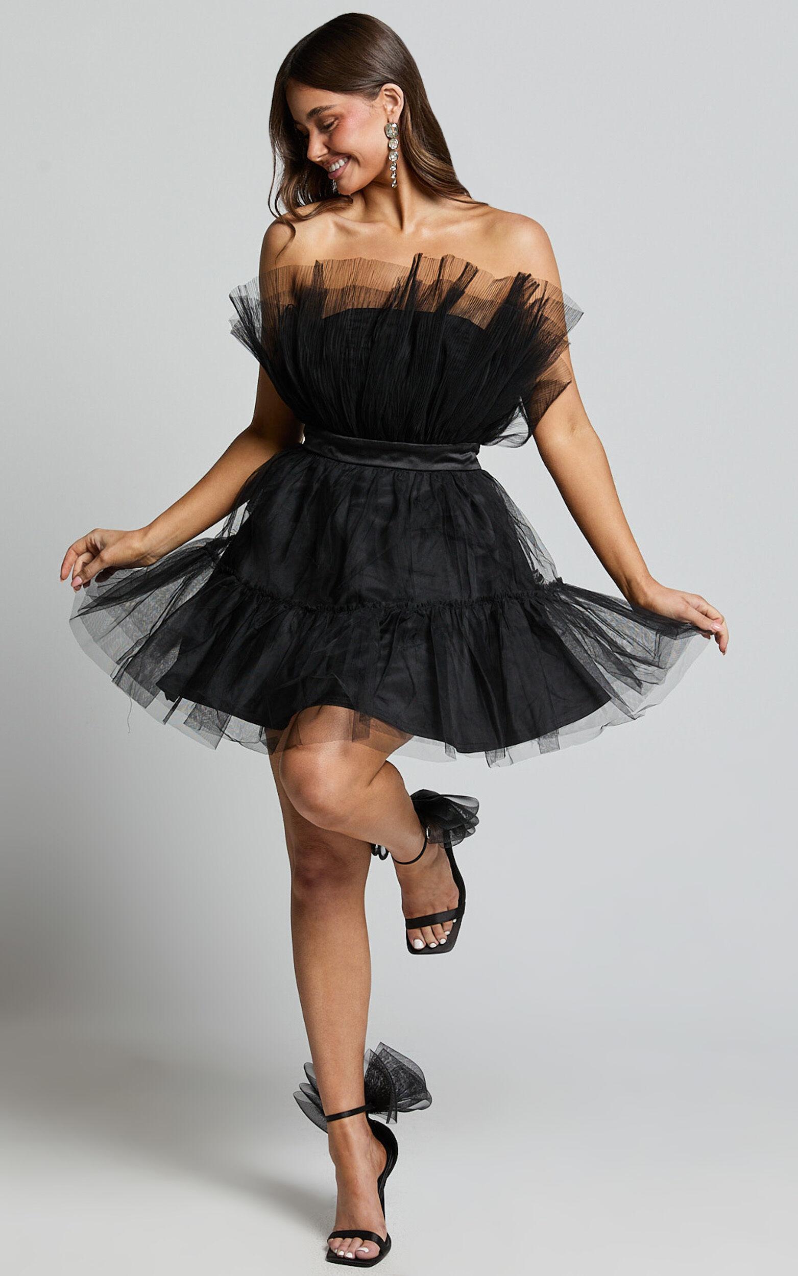 Amalya Mini Dress - Tiered Tulle Fit and Flare Dress in Black Product Image