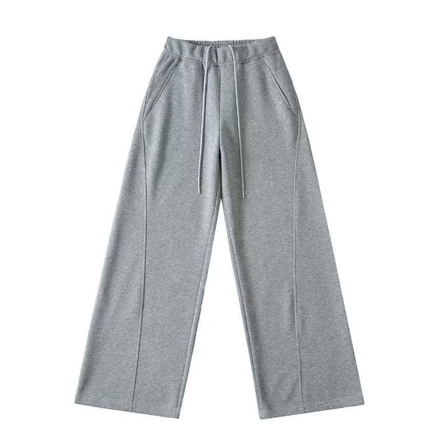 High Waist Plain Wide Leg Sweatpants Product Image