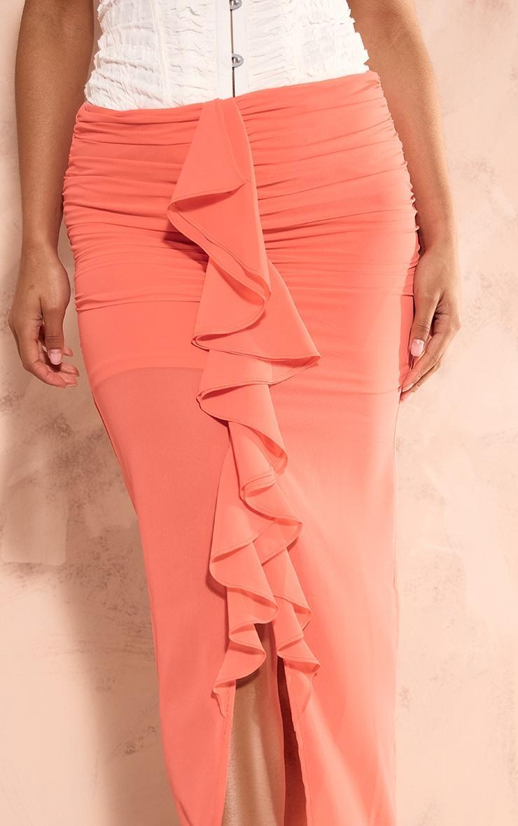 Orange Chiffon Ruffle Front Maxi Skirt Product Image